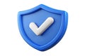3D Blue Shield with Check Mark Icon for Security Royalty Free Stock Photo