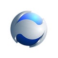 3D Blue and silver sphere Ecology logo template Royalty Free Stock Photo