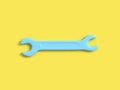 3d blue spanner cartoon style minimal yellow background 3d render craft-technician-engineer tools concept