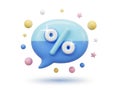 3d blue speech bubble with eyes and percentage sign isolated on white background Royalty Free Stock Photo