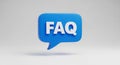 3D Blue Speech Bubble Icon with White FAQ Text frequently asked questions question Royalty Free Stock Photo
