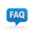 3D Blue Speech Bubble with White FAQ Text on White Background frequently asked questions Royalty Free Stock Photo