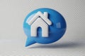 3D Blue Speech Bubble with White House Icon on Transparent Background Royalty Free Stock Photo