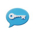 3D Blue Speech Bubble with White Key Icon on White Background symbol communication Royalty Free Stock Photo
