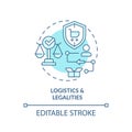 2D blue thin line icon logistics and legalities concept