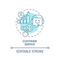 2D blue thin linear customer service icon concept