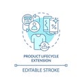 2D blue thin linear icon product lifecycle extension concept