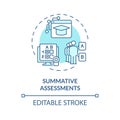 2D blue thin linear icon summative assessments concept