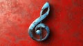 3d blue treble clef isolated on red background. Music note symbol. Royalty Free Stock Photo