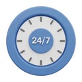 3D Blue and White Clock Icon Indicating 24 7 Service on White Background time Royalty Free Stock Photo