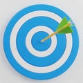3D Blue and White Target with Green Arrow in the Bullseye on a White Background render Royalty Free Stock Photo