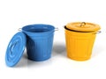 3d blue and yellow plastic bucket Royalty Free Stock Photo
