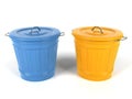 3d blue and yellow plastic bucket Royalty Free Stock Photo