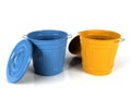 3d blue and yellow plastic bucket Royalty Free Stock Photo