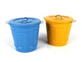 3d blue and yellow plastic bucket Royalty Free Stock Photo