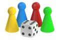 3D Board Game Pieces and Dice Royalty Free Stock Photo