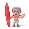 3d Bodybuilder standing with a surfboard