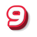 3D bold funny number 9, heavy type for modern super hero monogram, prize logo, comic graphic, fun and cool poster and