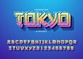 3d bold modern gradient alphabet. japanese urban style typography. 3d bold modern typeface, vibrant cool style effect, japanese