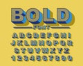 3d Bold retro font. Vintage Alphabet vector 80 s, 90 s Old style graphic poster