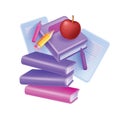 3D book icon, vector diary literature clipart online education dictionary, cartoon encyclopedia pile.