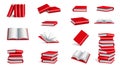 3d books. Open education icons, school dictionary, realistic library read mockup, pile and stack, white empty pages and