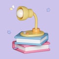3D books stack with table lamp isolated on pastel background. icon symbol clipping path. education. 3d render Royalty Free Stock Photo