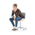 3d bored cartoon man sitting on chair Royalty Free Stock Photo