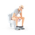 3d bored senior man sitting on toilet Royalty Free Stock Photo