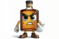 3d bottle of whiskey character with a angry face on a white background. ai generative