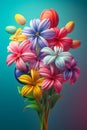 3d bouquet of bright flowers on a blue background Royalty Free Stock Photo