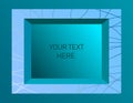 3-D box frame in turquoise color with patterns of threads on the upper edge of the box