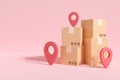 3d box package shipping and map pin mark location. delivery parcels service express. online shopping order. stock goods and Royalty Free Stock Photo