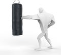 3D Boxer Training on heavy bag - side view. Royalty Free Stock Photo
