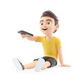 3d boy sitting on floor using remote control