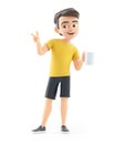 3d boy standing with a cup Royalty Free Stock Photo