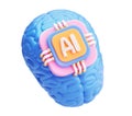 3D Brain with AI Chip Icon Representing Artificial Intelligence and Neural Network Technology Royalty Free Stock Photo