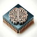 3D brain chip icon with glowing lines, clean tech style Royalty Free Stock Photo