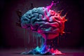 3D brain with color splash for creativity concept. Royalty Free Stock Photo