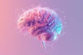 3D brain with neural connections and electric impulses in pink and blue, cognitive processes