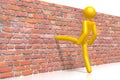 Yellow cartoon character kicking wall - solution concept - 3D illustration