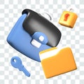 3D briefcase, folder with documents, lock, key. Set of isolated vector objects Royalty Free Stock Photo