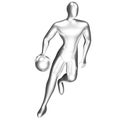 3d silver basketball player figure doing dribble