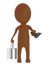 3d brown character holding a tin can and a paint brush in his hands Royalty Free Stock Photo