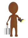 3d brown character holding a tin can and a paint brush in his hands Royalty Free Stock Photo