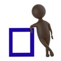 3d brown character leaning over a frame board