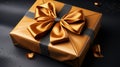 3d brown gifts boxes, golden confetti glitter. Realistic render Xmas present