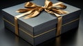 3d brown gifts boxes, golden confetti glitter. Realistic render Xmas present