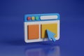 3D Browser Window with Cursor and Colorful Elements on Blue Background Royalty Free Stock Photo