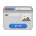 3D Browser Window Interface With Start Button And Image Placeholder render Royalty Free Stock Photo